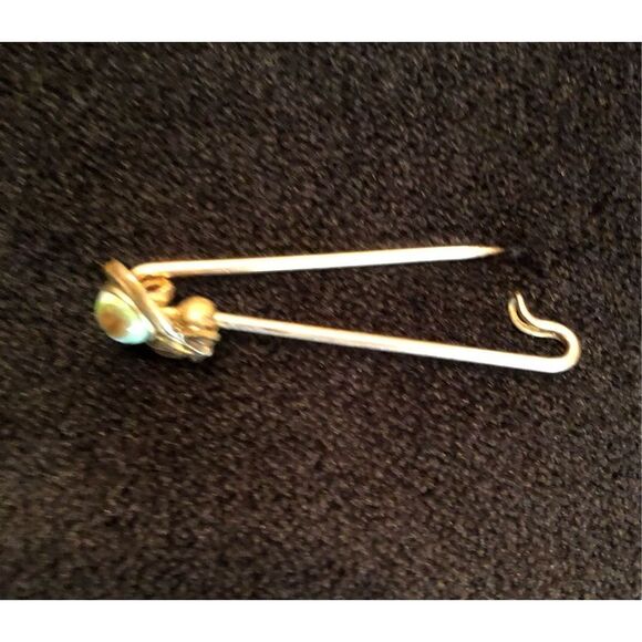ANTIQUE - 🎉HP🎉 Brass? & Tiger Eye Art Nouveau Bar Pin/Collar Bar/Kilt Pin - Picture 10 of 10